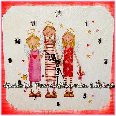 Zegar dla dzieci Anioeczki rcznie malowany Dziewczynki Ksiniczki rkodzieo