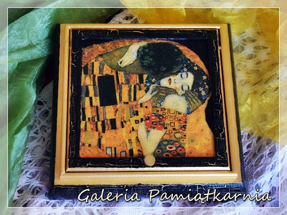 Szkatuka Gustaw Klimt Pocaunek Kosmetyki Biuteria z Lustrem Decoupage Kuferek Rkodzieo